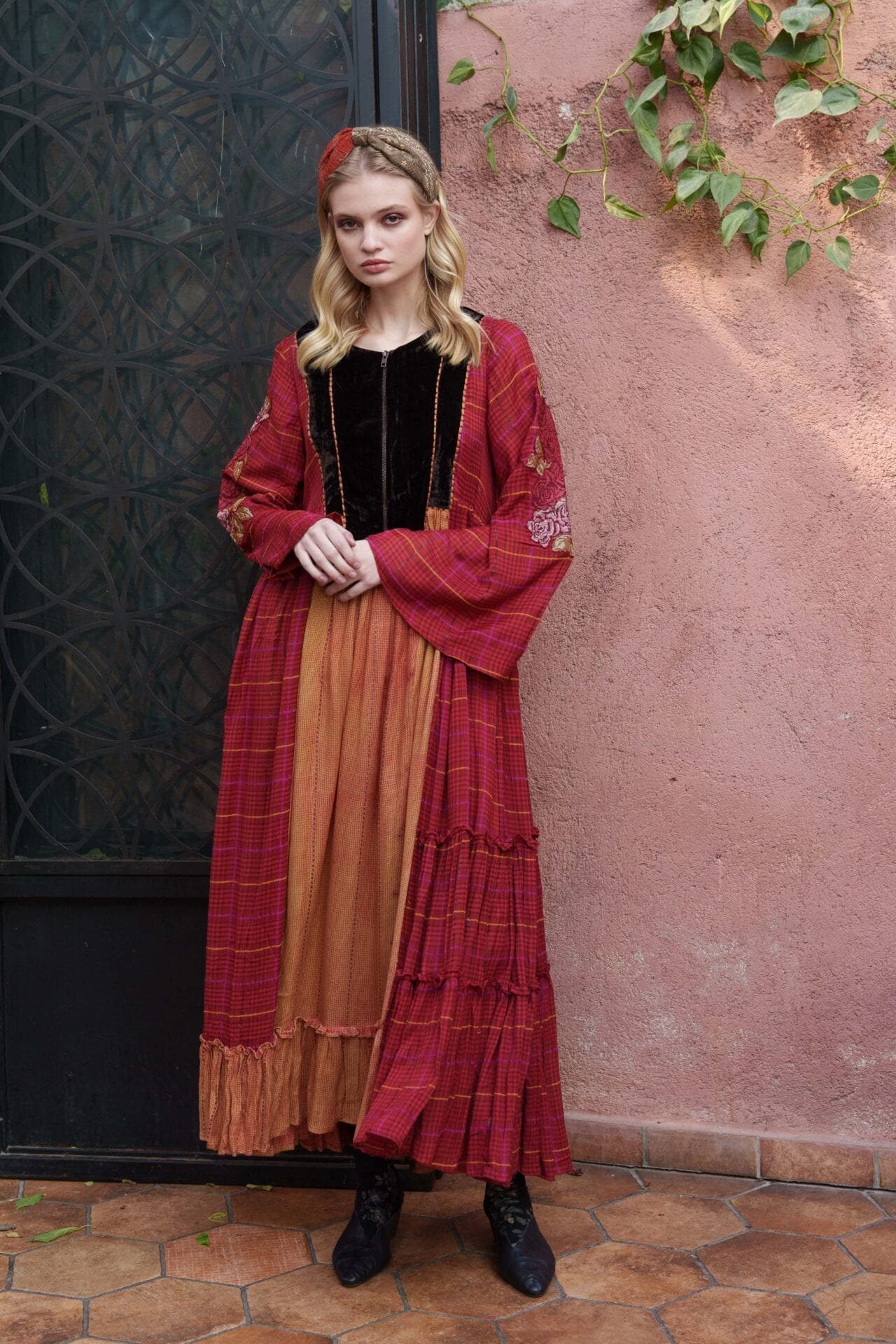 Red cotton velvet maxi