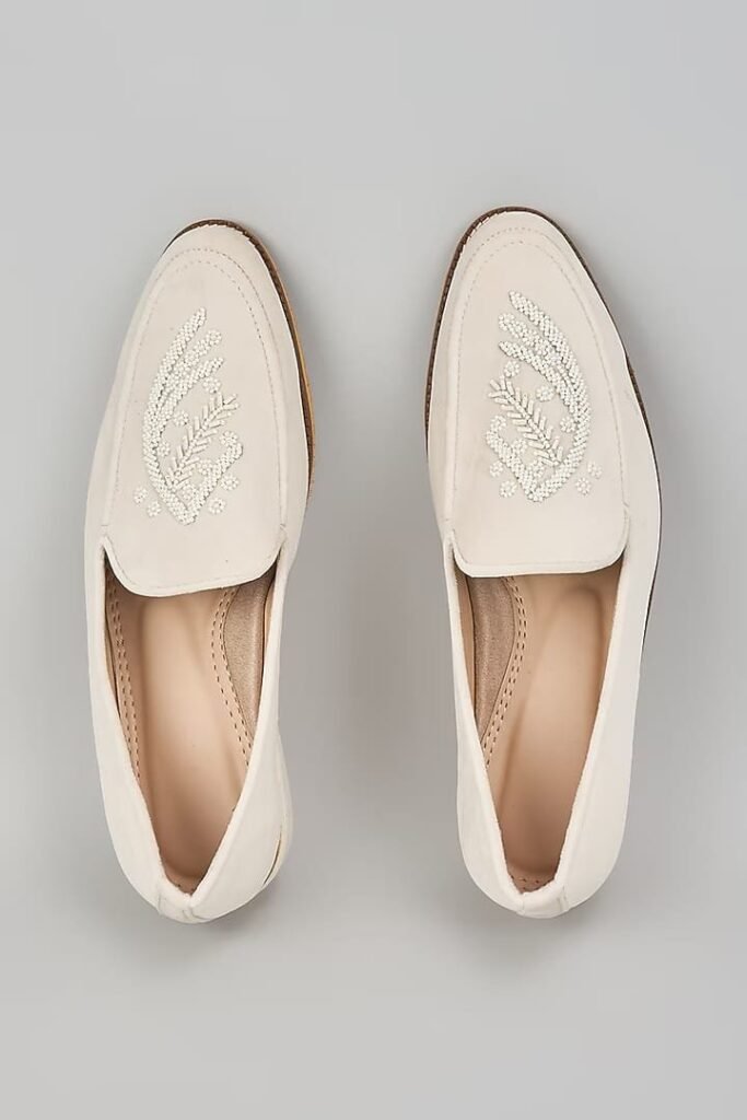 Off White Embroidered Loafers