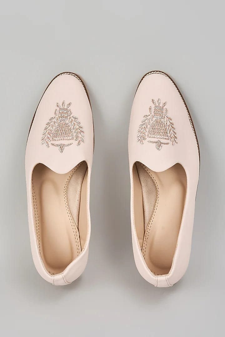 Blush Pink Embroidered Loafers