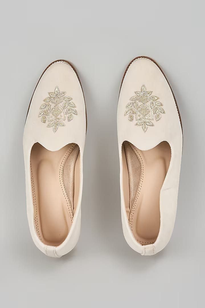 Off White Embroidered Loafers