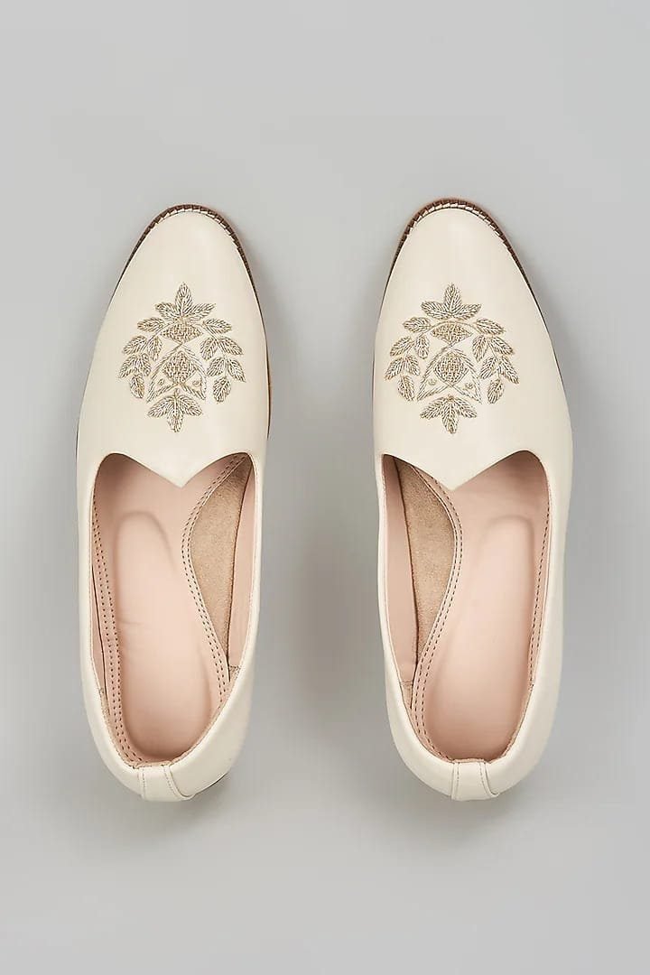 Off White Embroidered Loafers