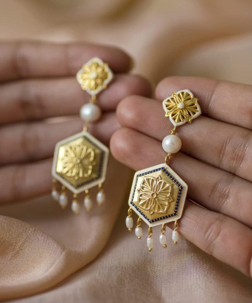 Blue Zircon Magnolia Long Earrings