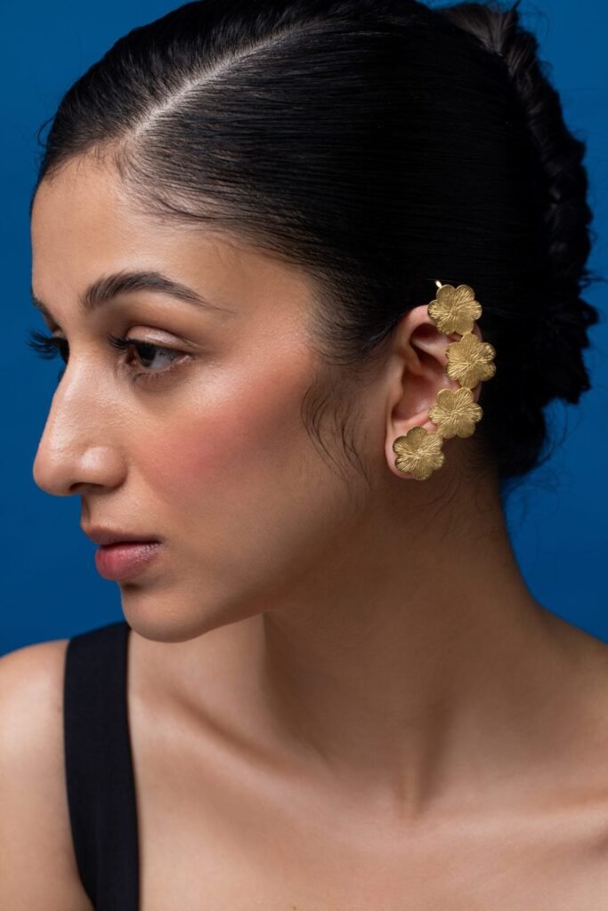 Golden Flower Carved Ear Cuff